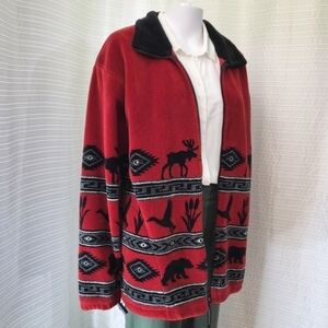 COASTLINES CANADA Fleece Coat Unique Western Native Theme Red Black Women's M